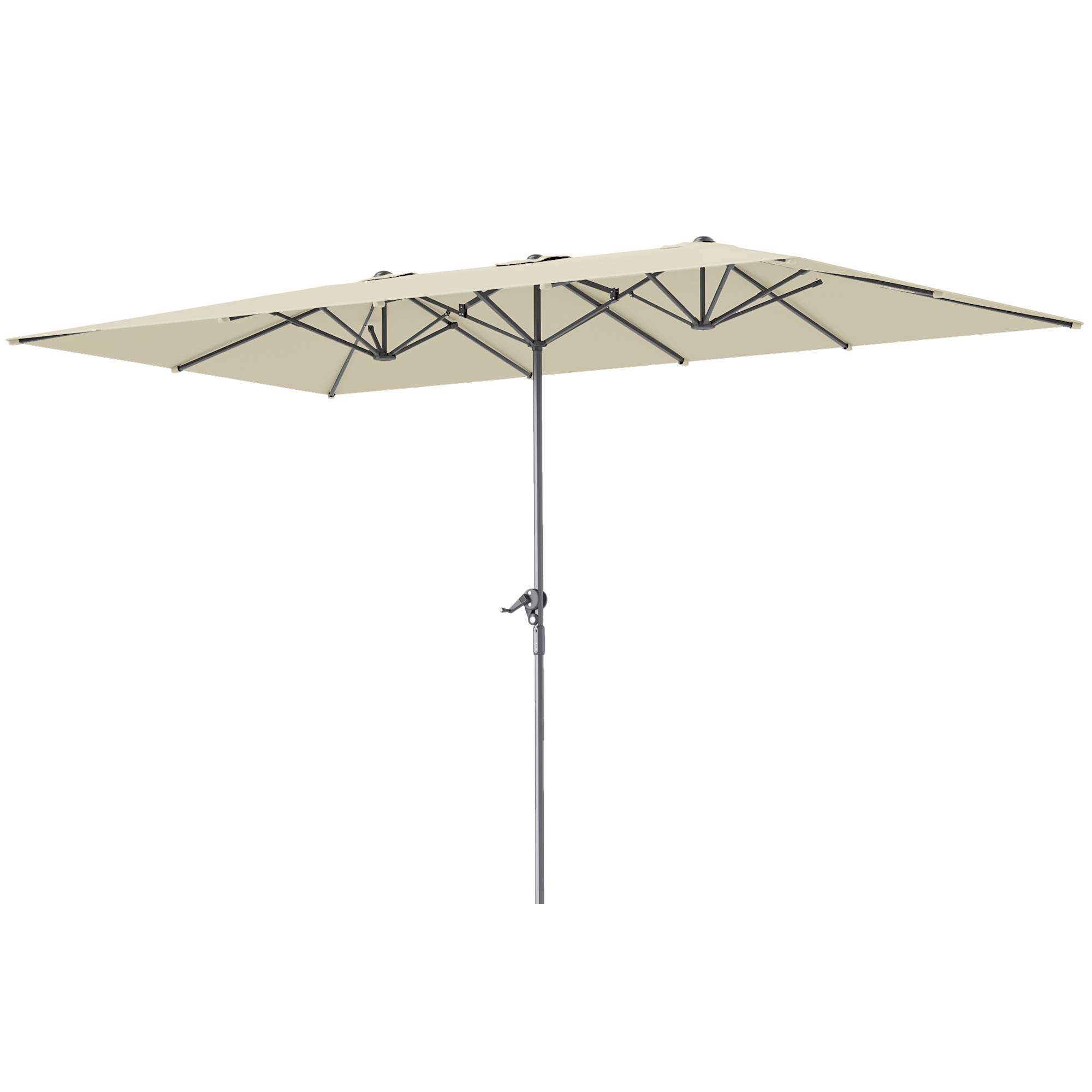 Parasol double 4,5 x 2,6 m pour terrasse extérieure, avec manivelle, imperméable et protection UV50+, couleur crème. - Image 1