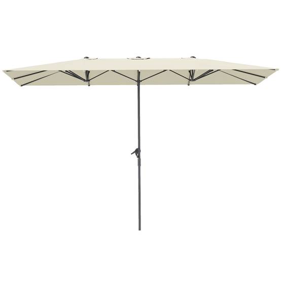 Parasol double 4,5 x 2,6 m pour terrasse extérieure, avec manivelle, imperméable et protection UV50+, couleur crème. - Image 2