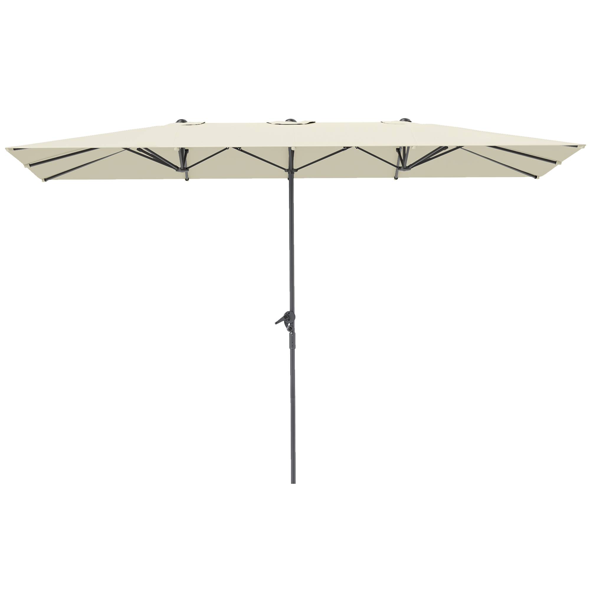 Parasol double 4,5 x 2,6 m pour terrasse extérieure, avec manivelle, imperméable et protection UV50+, couleur crème. - Image 2