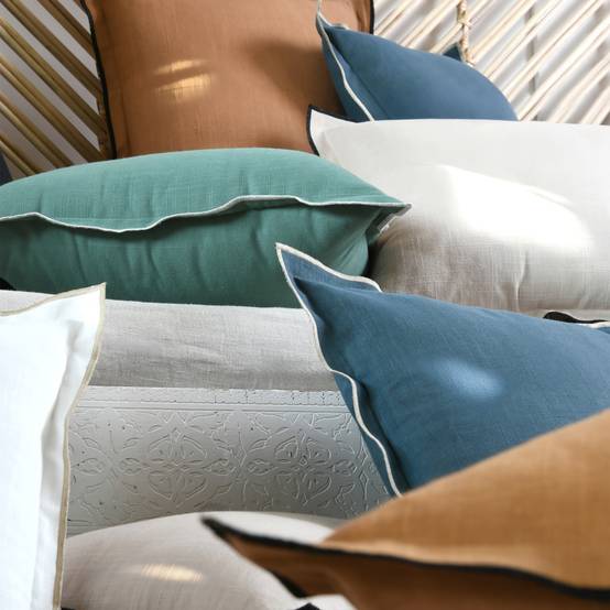 Lovely Casa - Coussin coton volant plat feston noir - LOVELY CASA - Coton - Bleu - Image 4