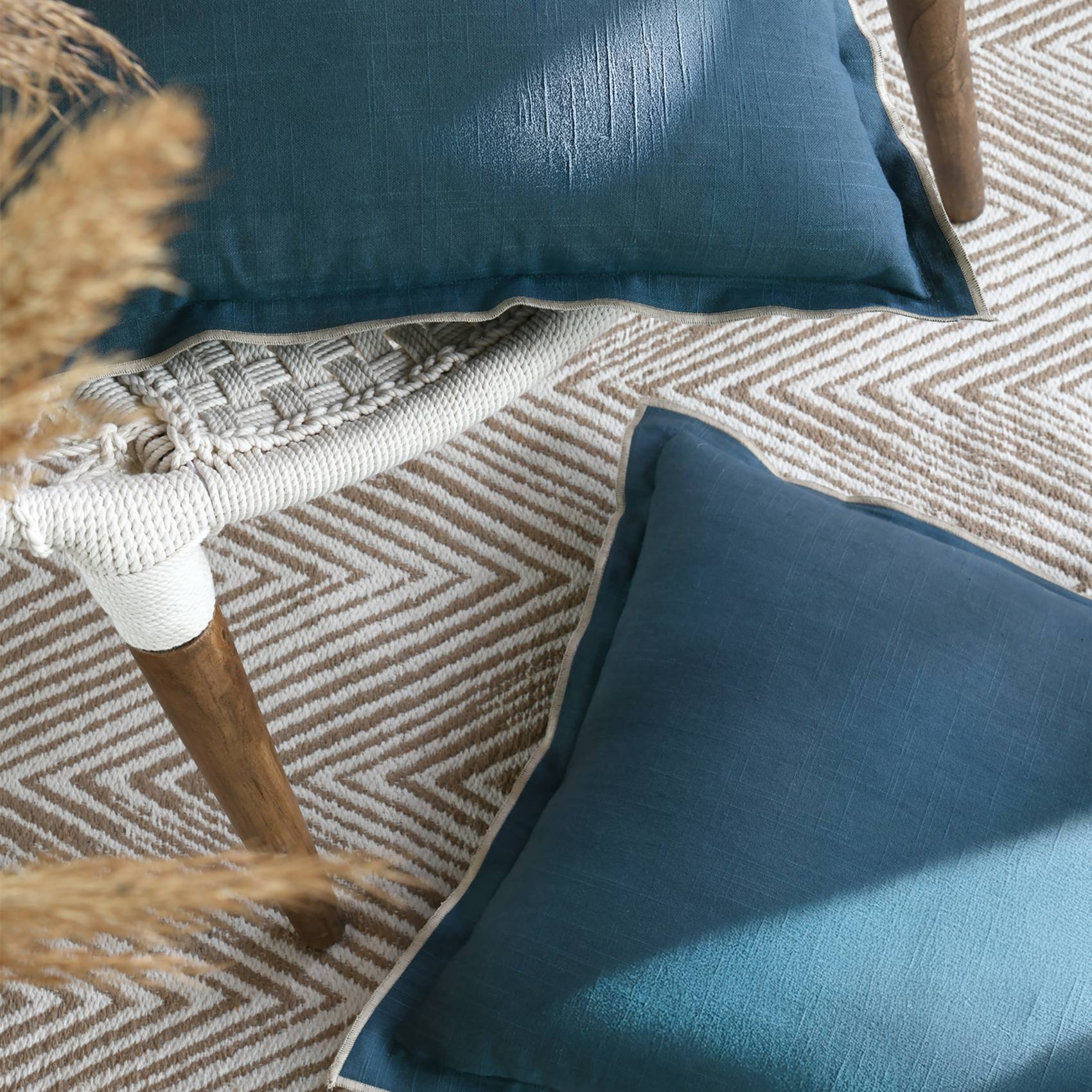 Lovely Casa - Coussin coton volant plat feston noir - LOVELY CASA - Coton - Bleu - Image 5