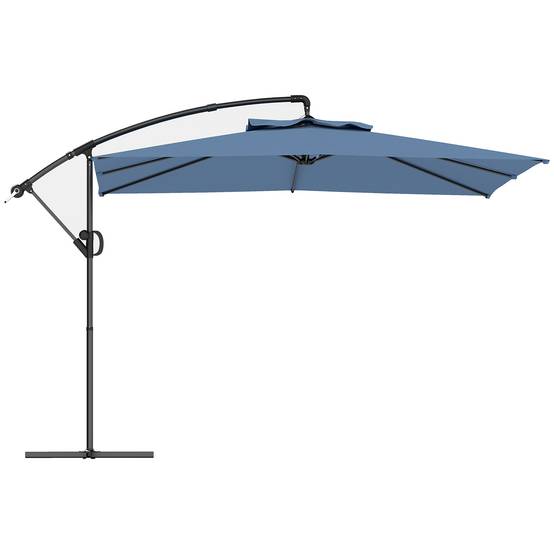 Parasol déporté carré 3 x 3 m avec manivelle, base croisée - Polyester Bleu fr305 - Image 1