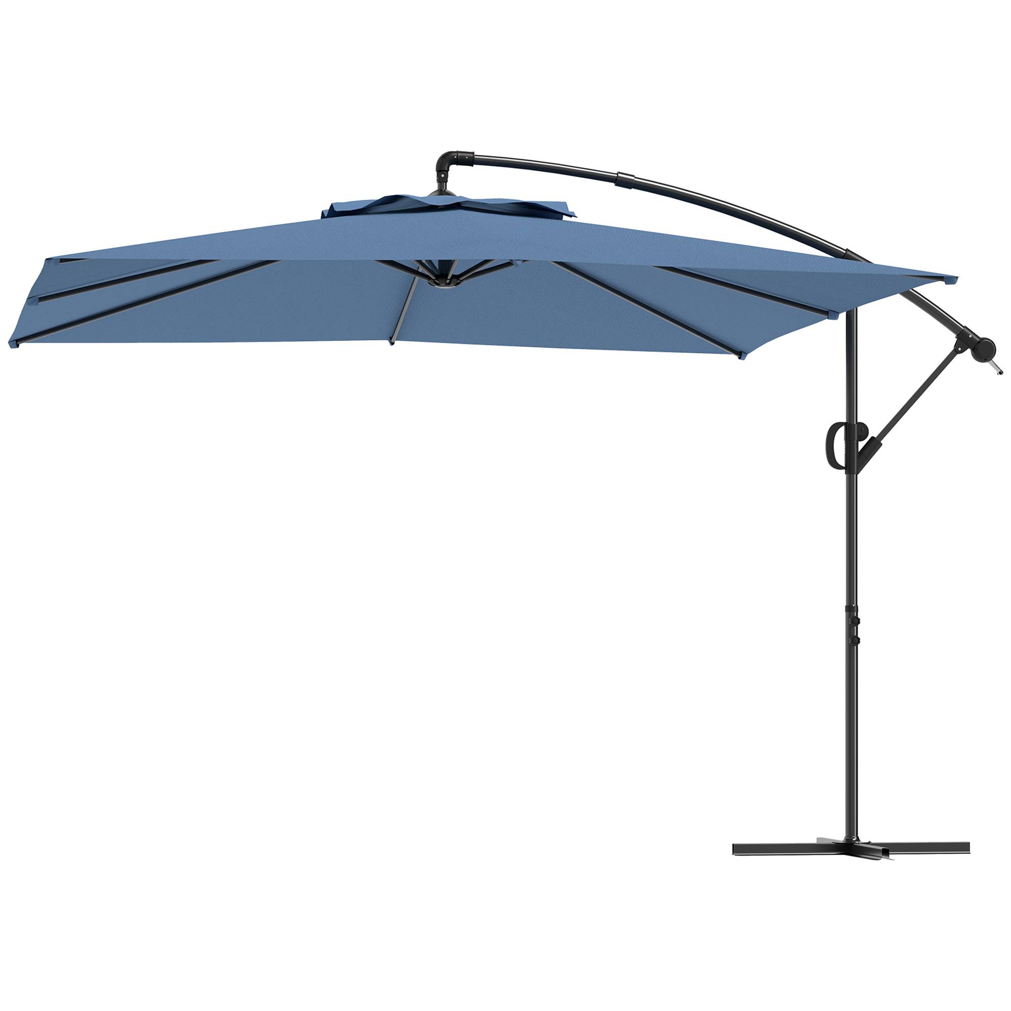 Parasol déporté carré 3 x 3 m avec manivelle, base croisée - Polyester Bleu fr305 - Image 2