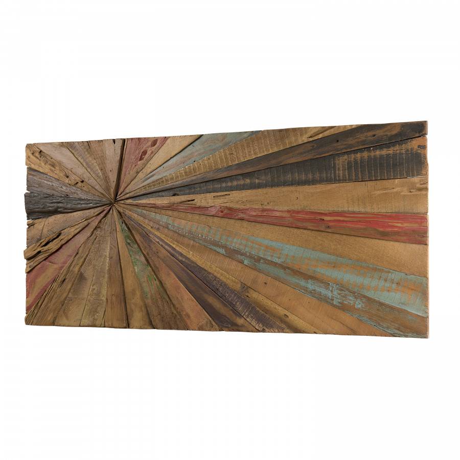 Macabane - SUZY - Décoration murale rectangulaire 100x40cm bois Teck recyclé multicolore - Image 6