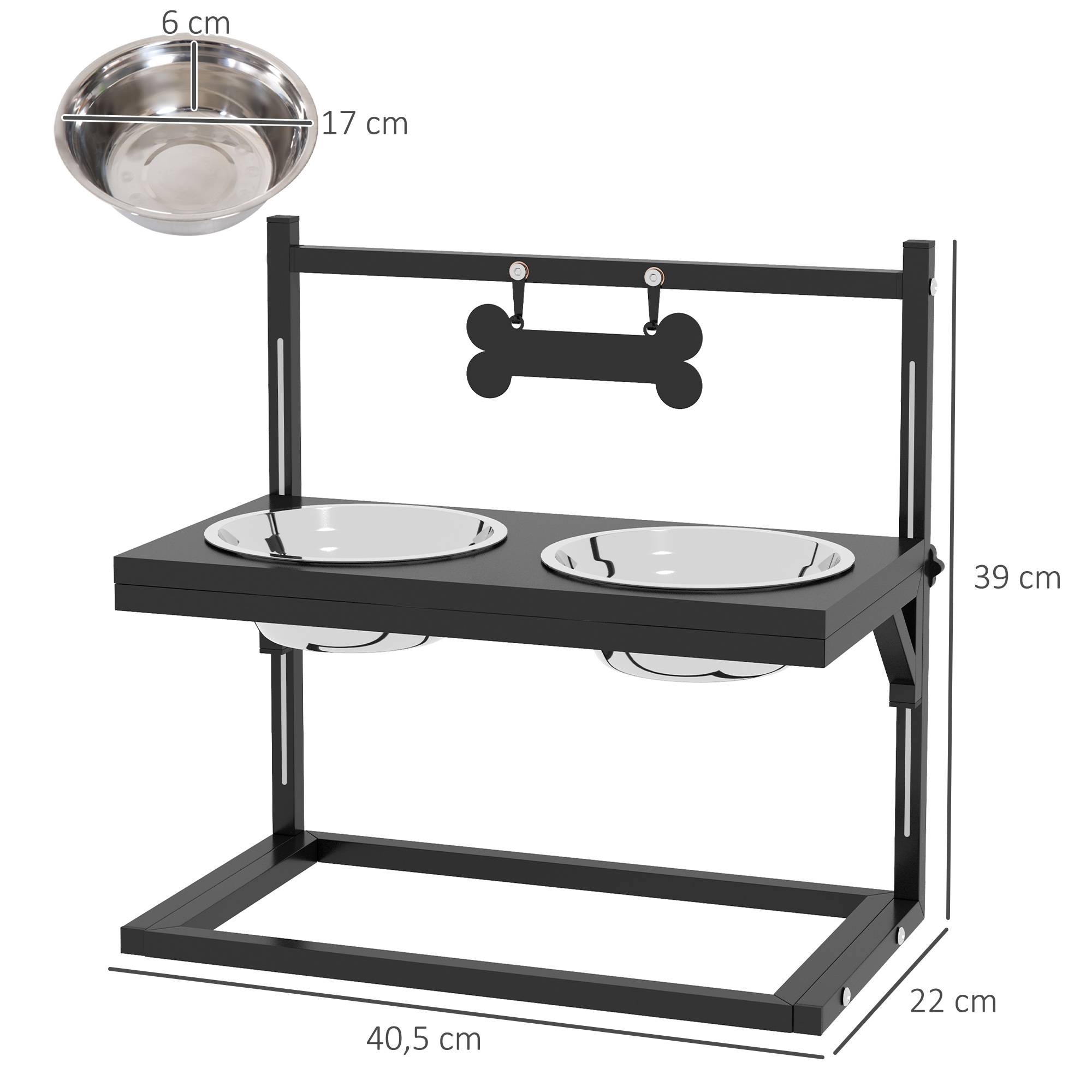 Sans Marque - Station alimentation gamelles surélevées inox 40,5x22x39 cm noir et argent - Image 5