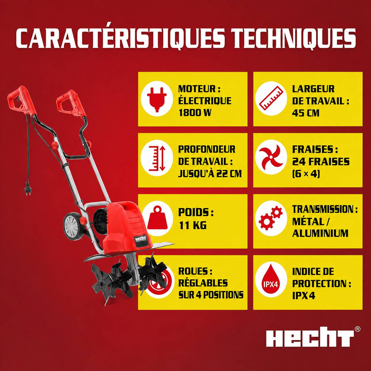 BB Loisir - Hecht 745 Motobineuse electrique 1500W 400mm 6 fraises : 24 lames - Image 7