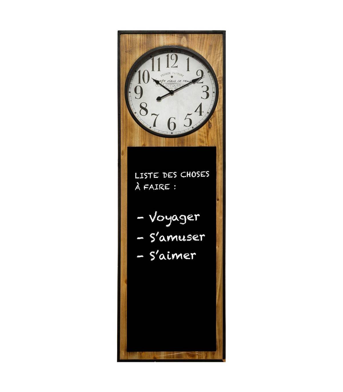 Grande Pendule murale silencieuse avec Mémo Ardoise H 115 cm - Image 1
