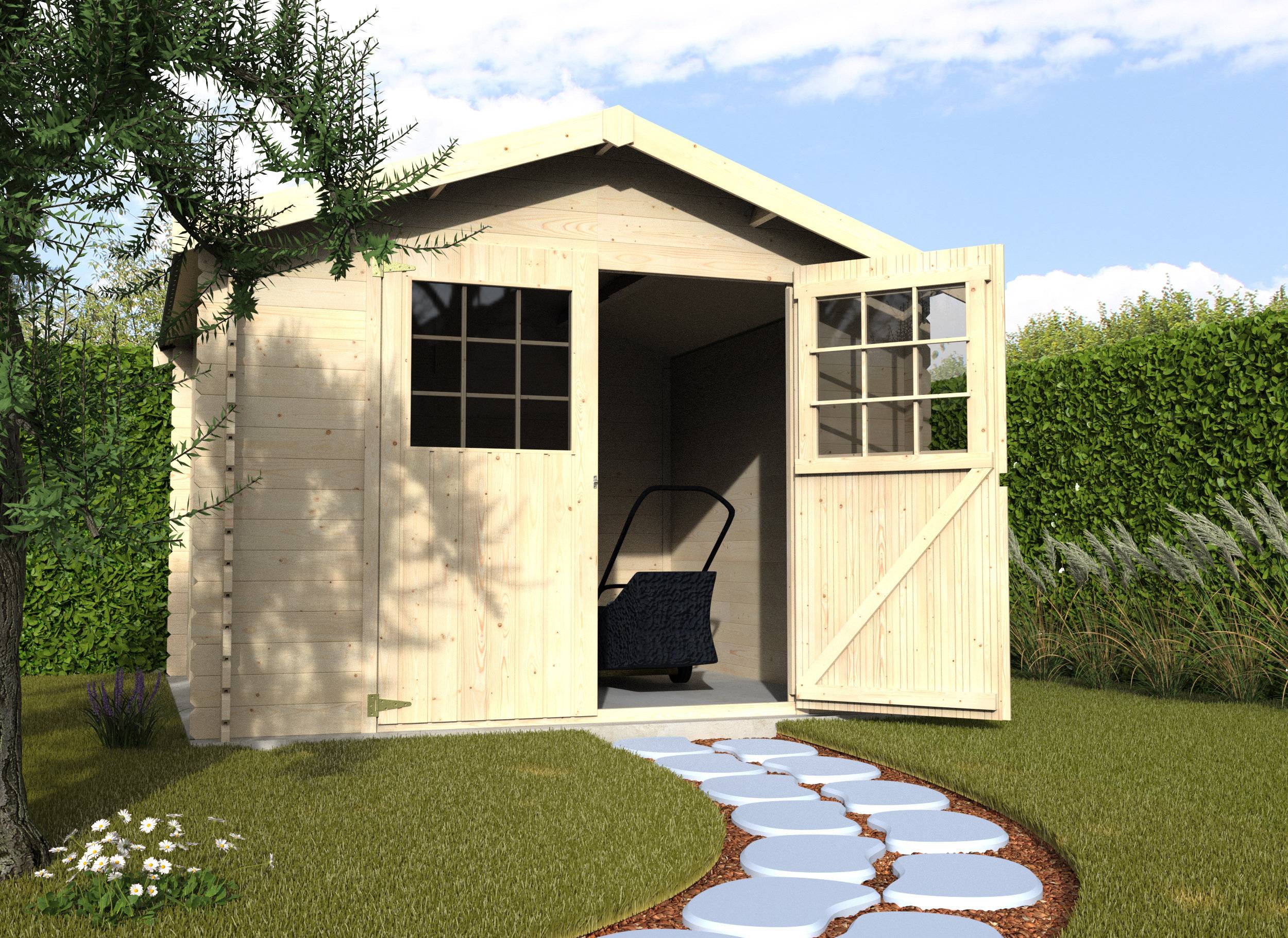 Decor et Jardin - Abri de jardin bois naturel Flodovrak 8,88 m² ep. 28 mm double porte vitrée - Décor et Jardin