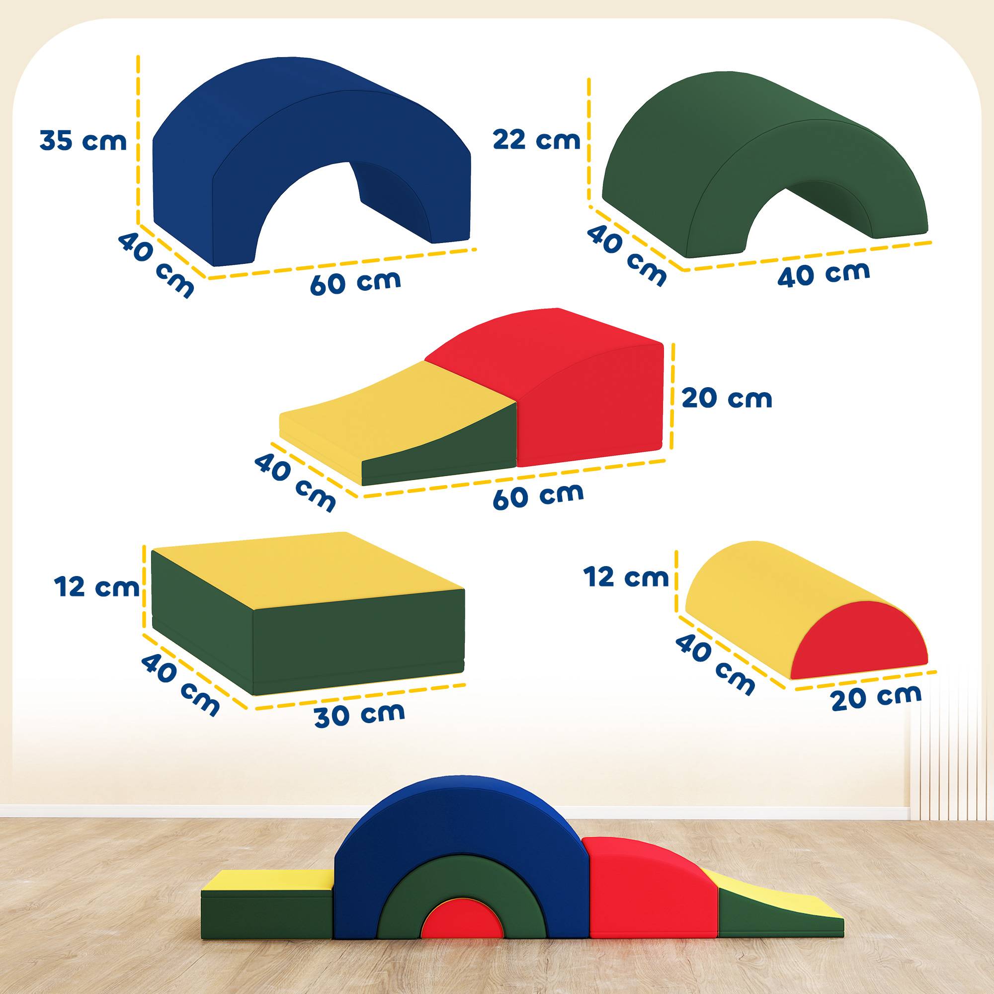 Module motricité bébé 5PCS parcours motricité bébé en mousse EVA pour enfants d'âge préscolaire, multicolore - Image 5