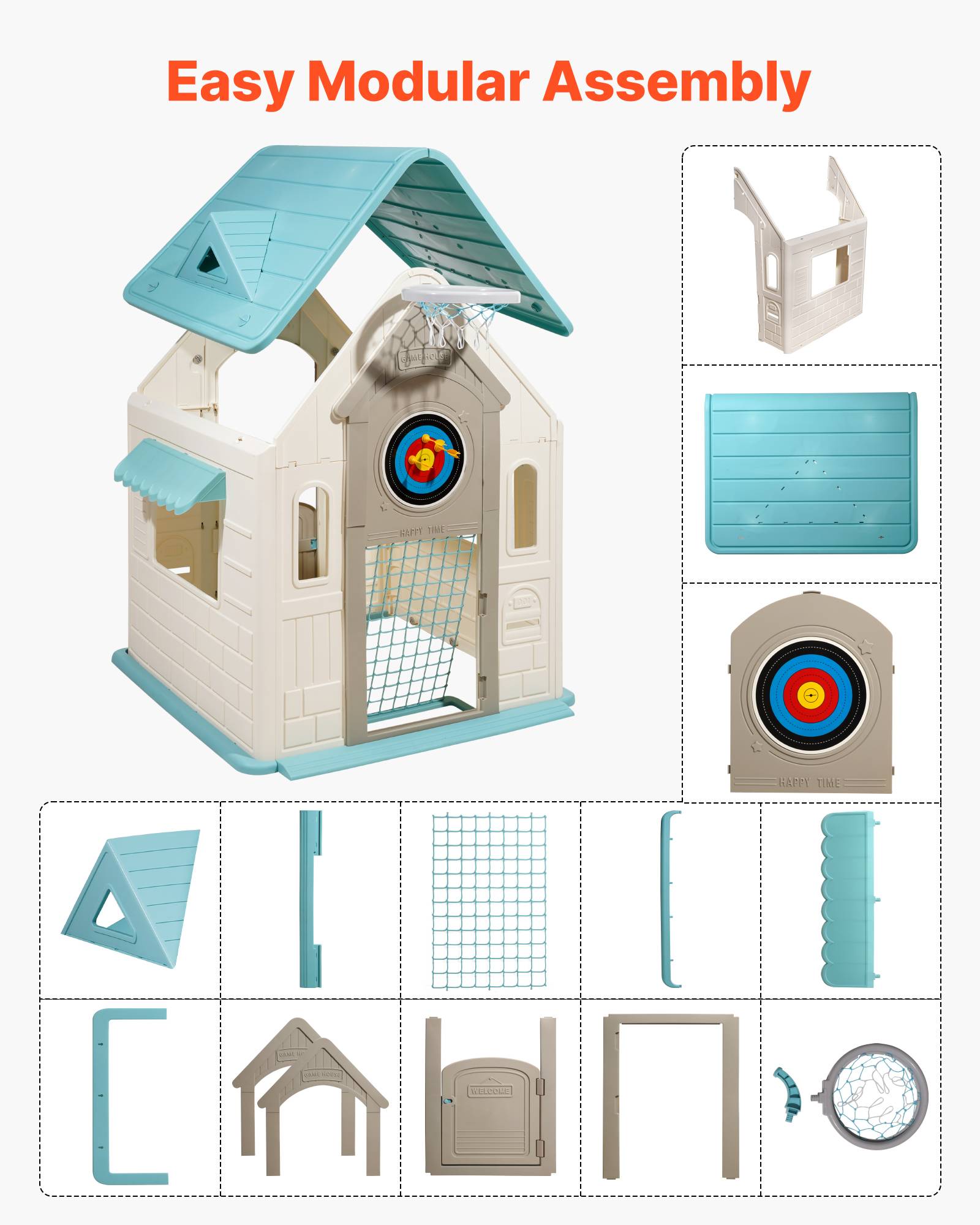 Vevor - VEVOR Maisonnette enfants 5 en 1, maison de jeu pour tout‑petits dès 2 ans, activités basket, foot et fléchettes - Image 6