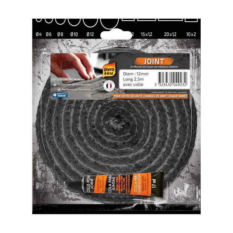 Joint tressé pour insert et poêle longueur 2,5m - Ø 12mm - Image 2