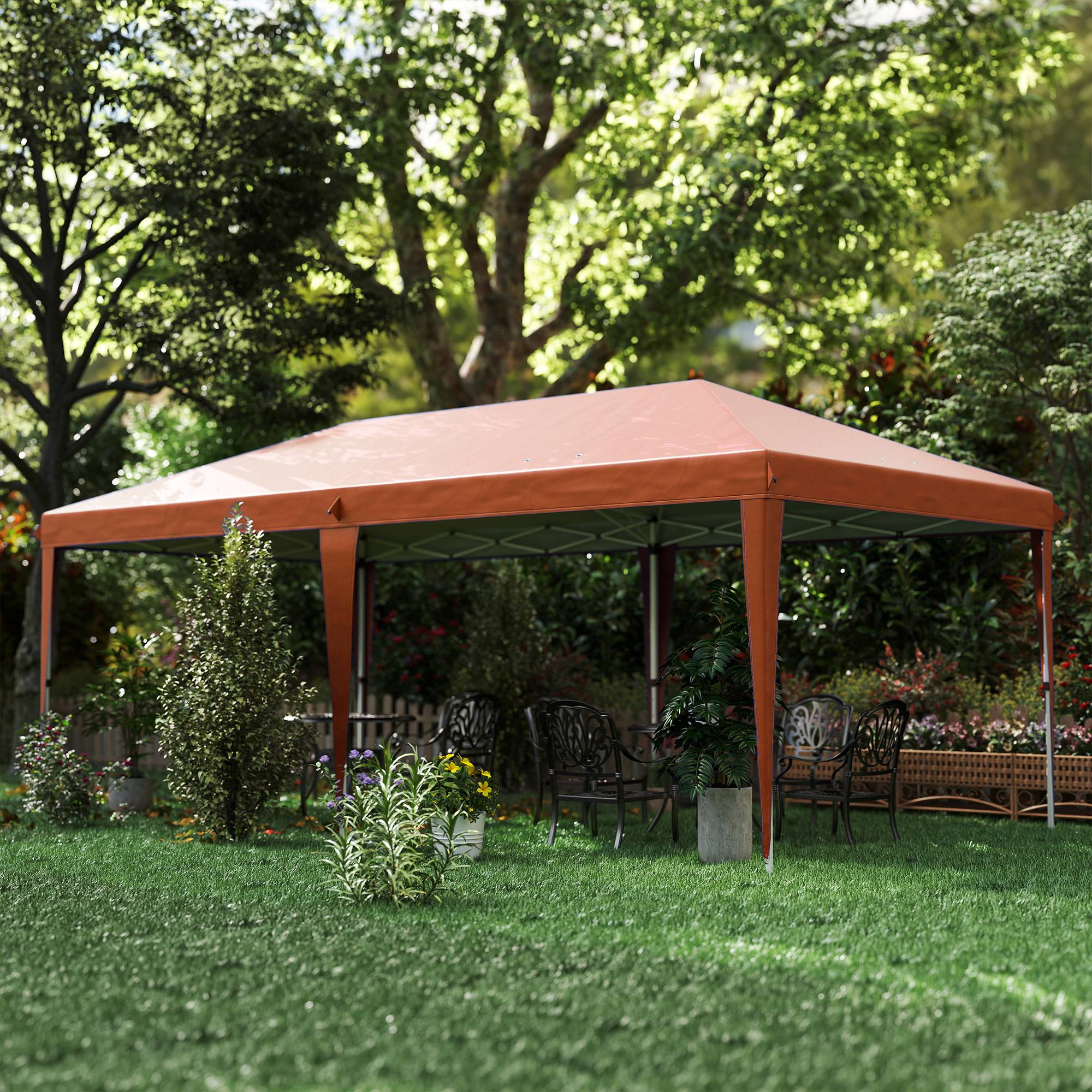 Tente pliante 6x3 m avec hauteur réglable sur 3 niveaux, sac de transport, protection UV et structure en acier, couleur café - Image 10