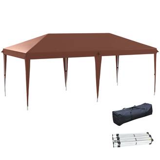 Tente pliante 6x3 m avec hauteur réglable sur 3 niveaux, sac de transport, protection UV et structure en acier, couleur café