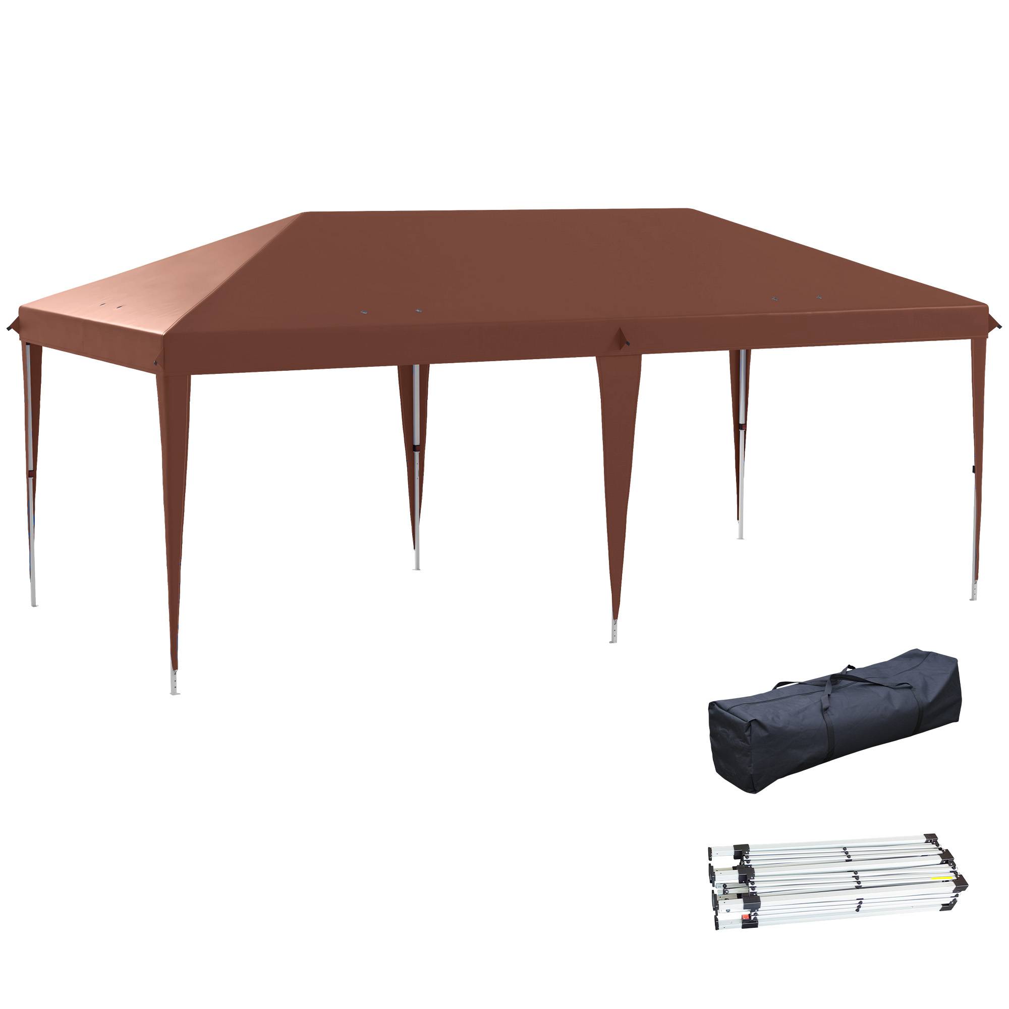 Tente pliante 6x3 m avec hauteur réglable sur 3 niveaux, sac de transport, protection UV et structure en acier, couleur café