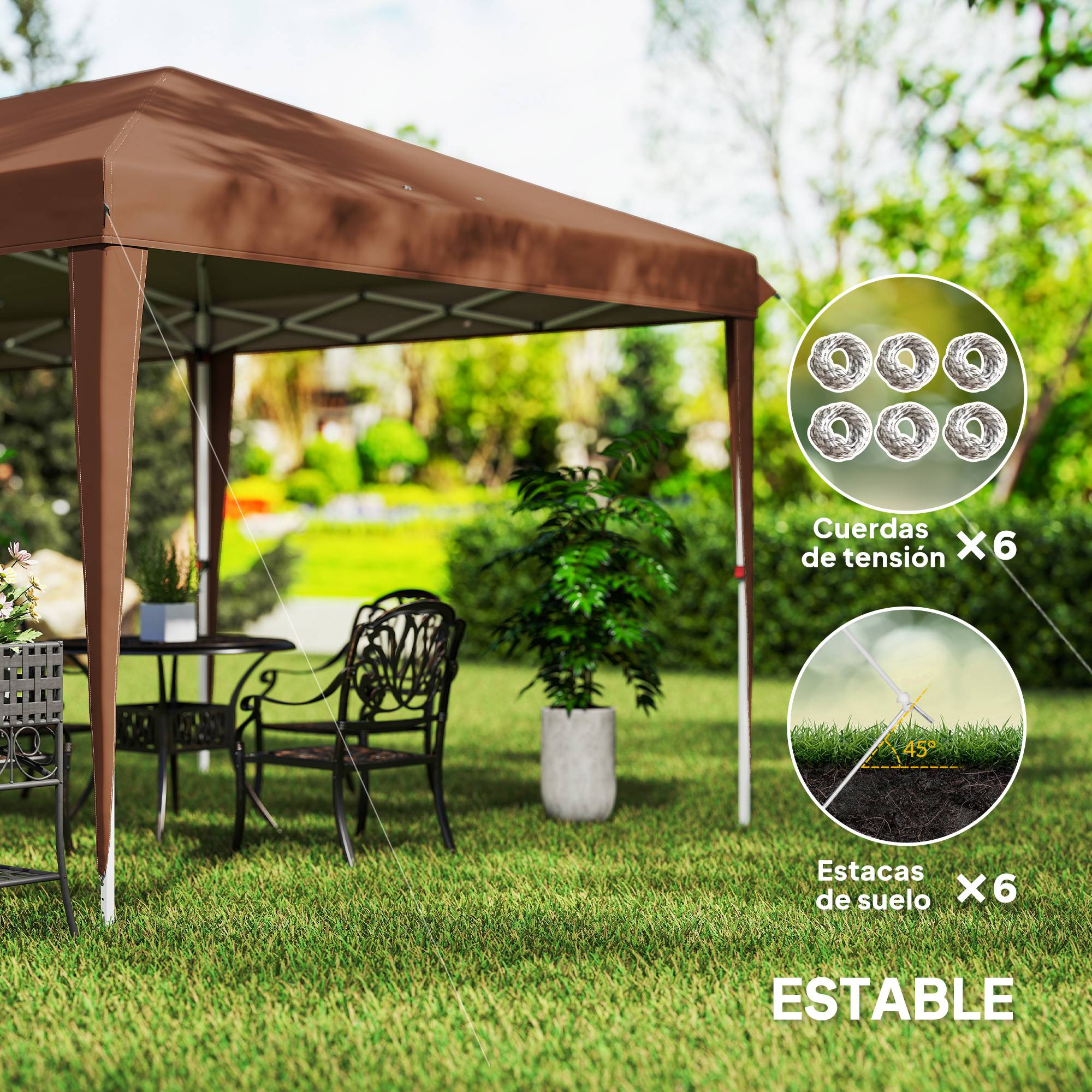 Tente pliante 6x3 m avec hauteur réglable sur 3 niveaux, sac de transport, protection UV et structure en acier, couleur café - Image 9
