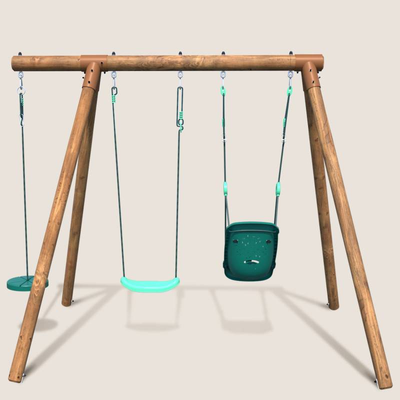 Soulet - Portique en bois rond 3 agrès avec balançoire bébé et corde disque TIAGO - Image 2