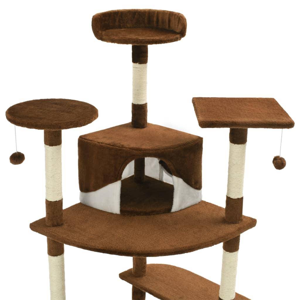 Helloshop26 - Arbre à chat griffoir grattoir niche jouet animaux peluché en sisal 203 cm marron et blanc - Image 4
