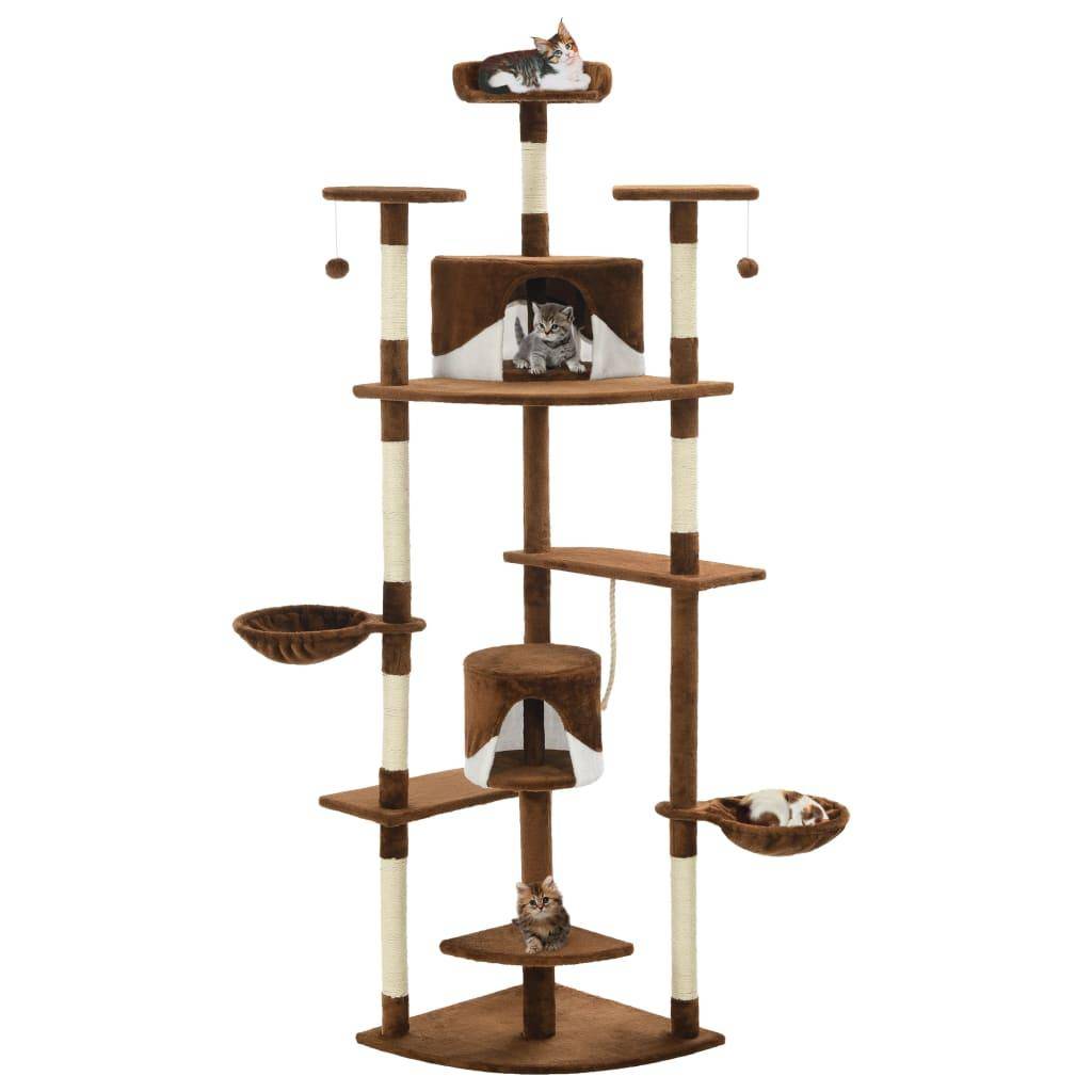 Helloshop26 - Arbre à chat griffoir grattoir niche jouet animaux peluché en sisal 203 cm marron et blanc - Image 1