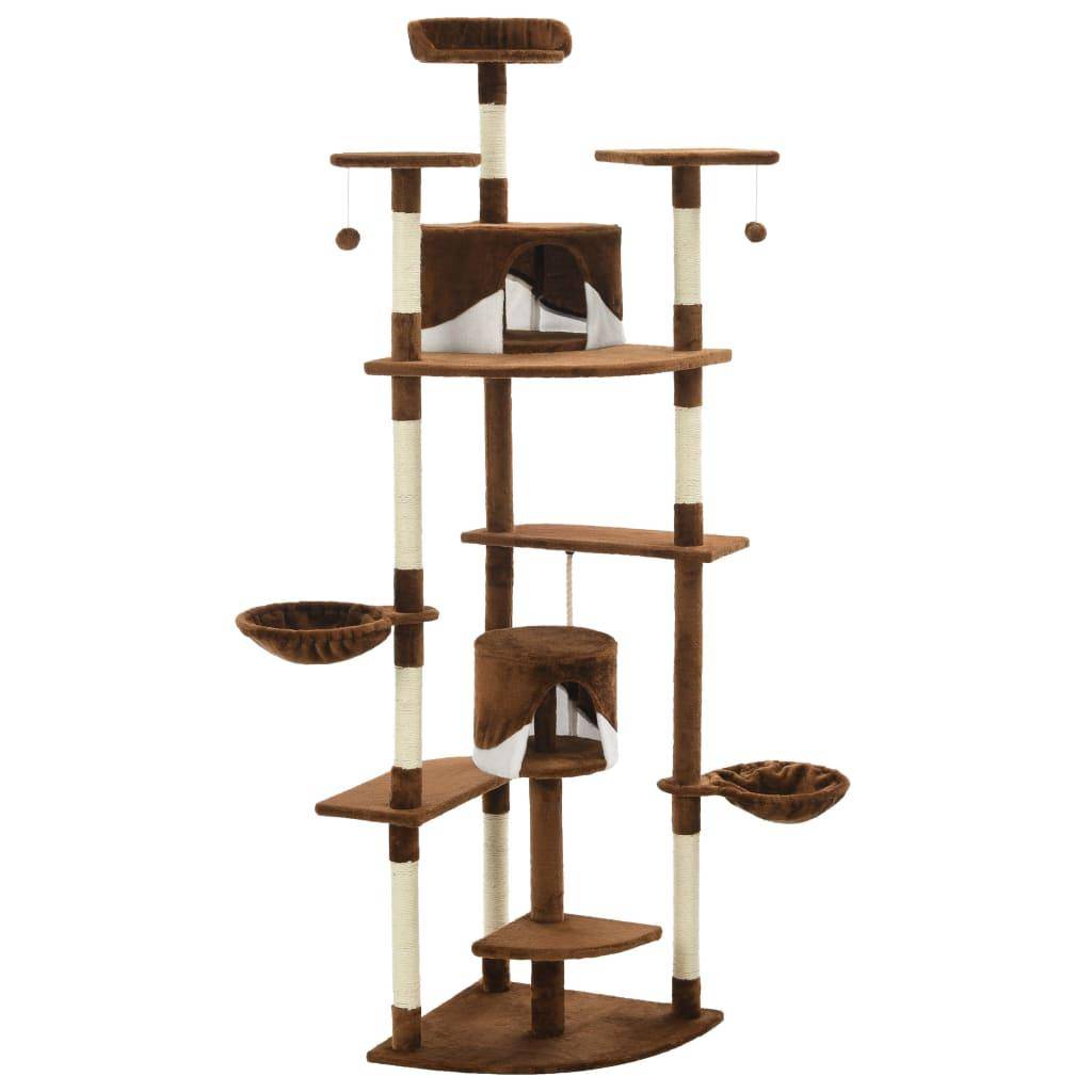 Helloshop26 - Arbre à chat griffoir grattoir niche jouet animaux peluché en sisal 203 cm marron et blanc - Image 3