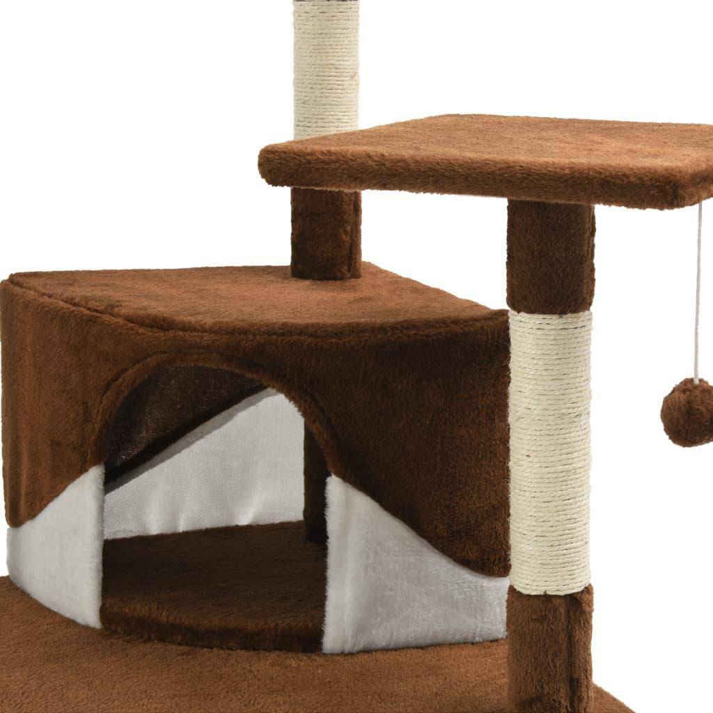 Helloshop26 - Arbre à chat griffoir grattoir niche jouet animaux peluché en sisal 203 cm marron et blanc - Image 6