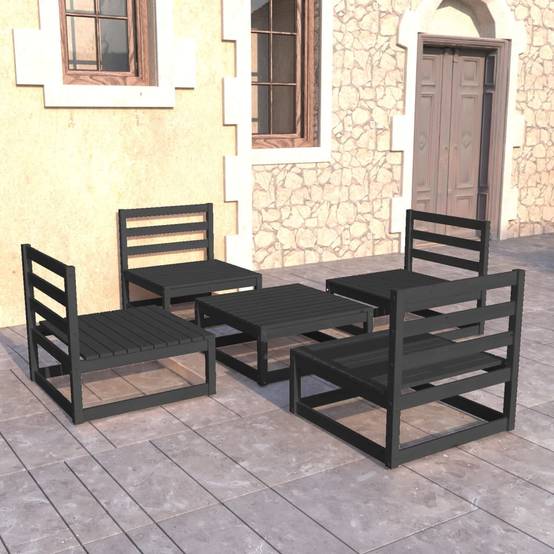 Vidaxl - Salon de jardin 5 pcs noir bois de pin massif vidaXL 3075268 - Image 1