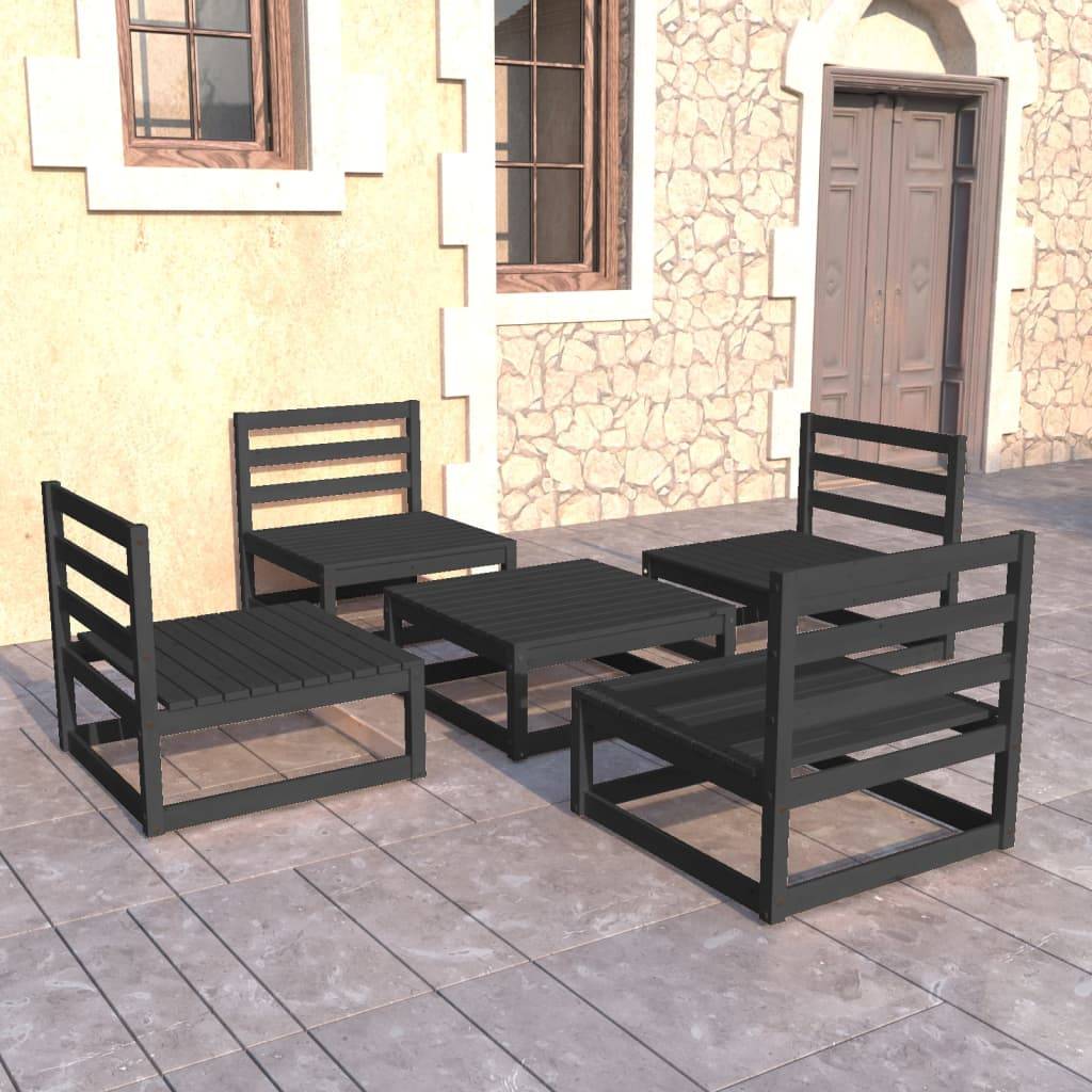 Vidaxl - Salon de jardin 5 pcs noir bois de pin massif vidaXL 3075268 - Image 1
