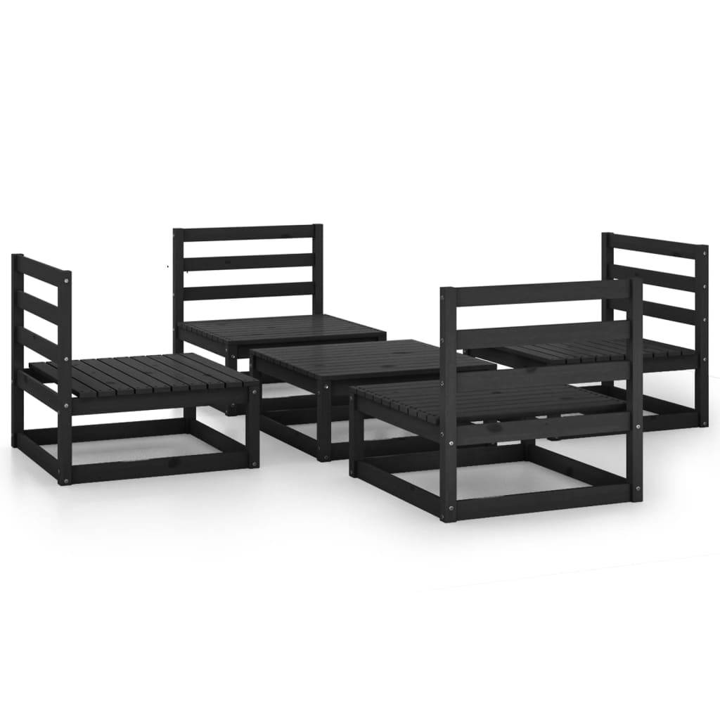 Vidaxl - Salon de jardin 5 pcs noir bois de pin massif vidaXL 3075268 - Image 2