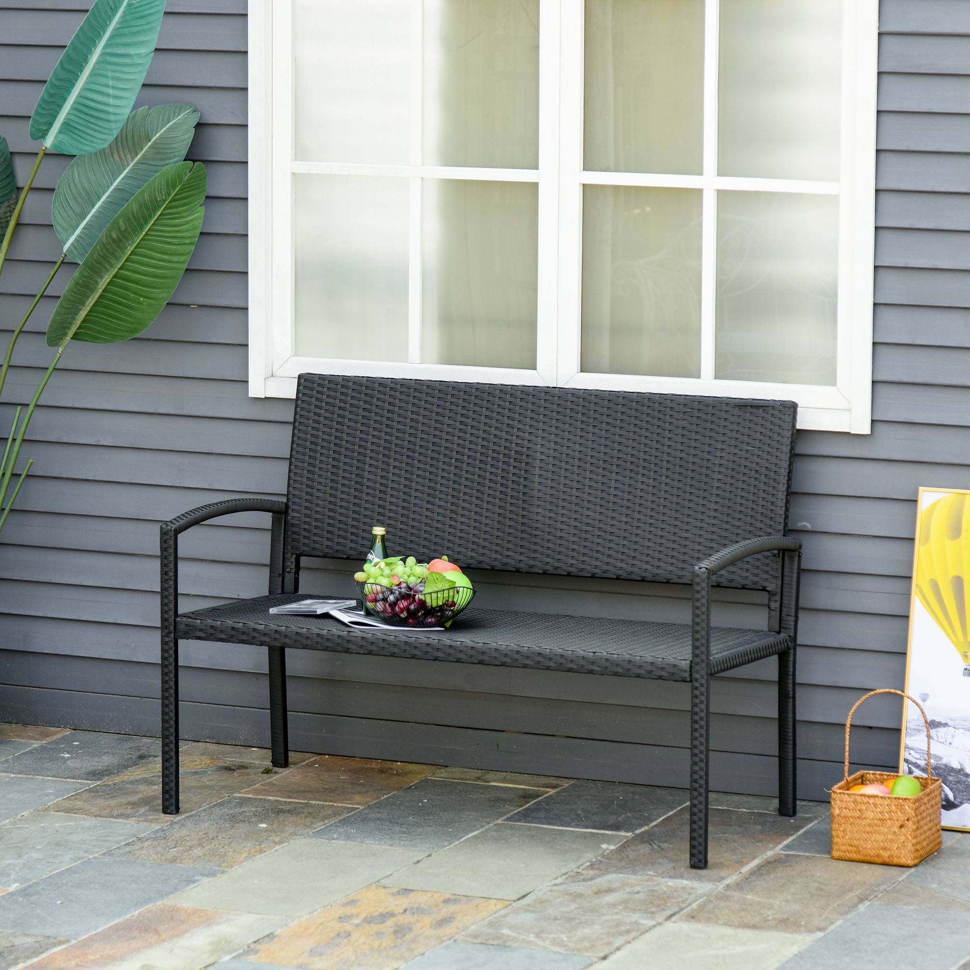 Outsunny - Banc de jardin 2 places style cosy chic résine tressée 4 fils imitation rotin noir - Outsunny - Image 2
