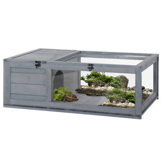 Enclos pour tortue bois gris 91 x 60.5 x 32 cm - PANGIVO - Image 1