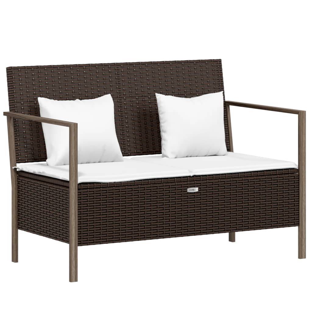 Banc de jardin à 2 places - Banc d'extérieur - Banquette avec coussins Marron Résine tressée-JU11348 - Image 1