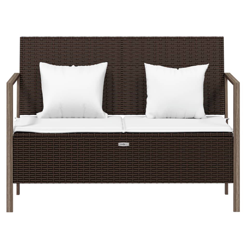 Banc de jardin à 2 places - Banc d'extérieur - Banquette avec coussins Marron Résine tressée-JU11348 - Image 3