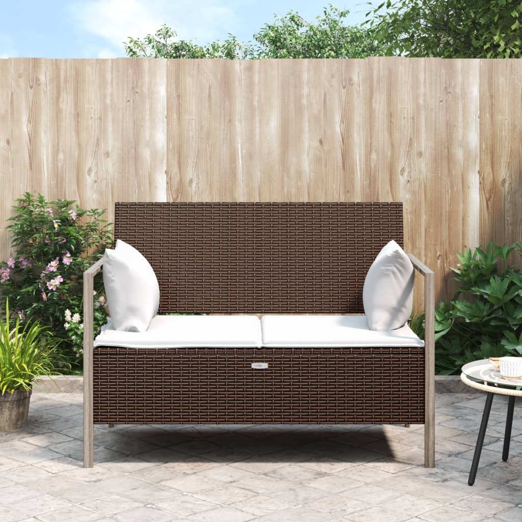 Banc de jardin à 2 places - Banc d'extérieur - Banquette avec coussins Marron Résine tressée-JU11348 - Image 2