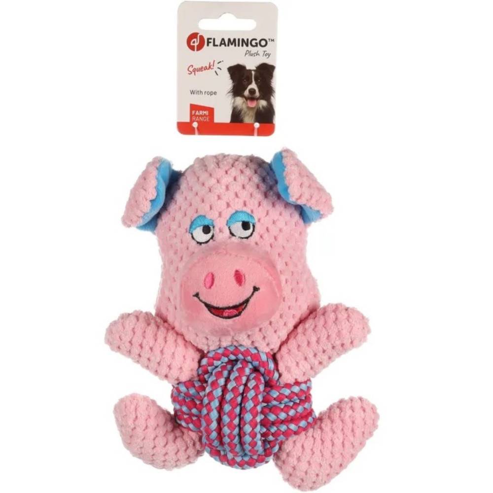 Flamingo - Jouet Cochon rose avec corde longueur 21 cm  pour chien - Image 3