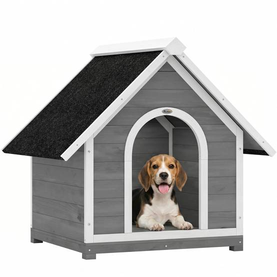 Niche extérieure pour chien corps entièrement ouvrant, nettoyage facile, 84x101x86 cm, gris et blanc - Image 1