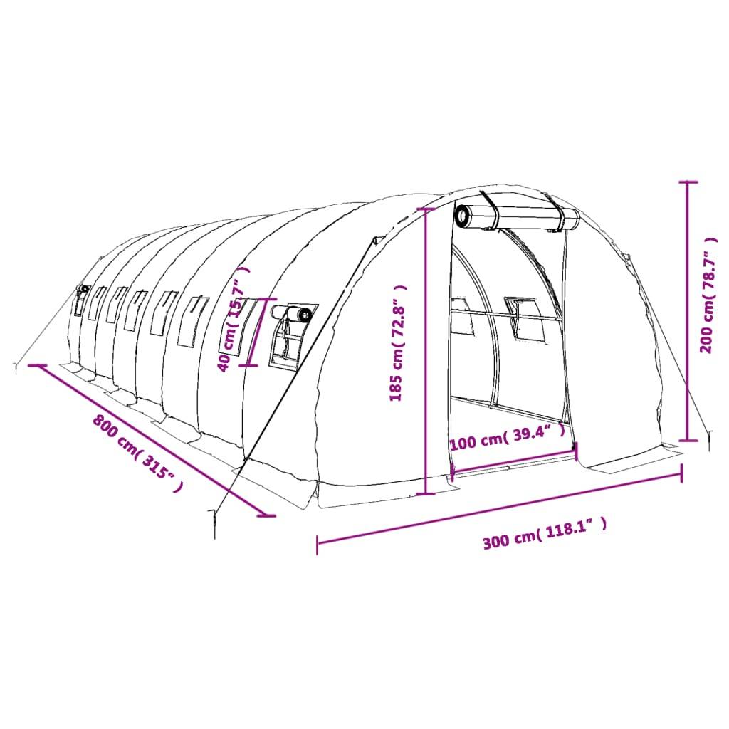 Serre tunnel de jardin 24m² bâche PE et acier culture potager verte 8x3m – ComfortXL Outdoor Living - Image 9