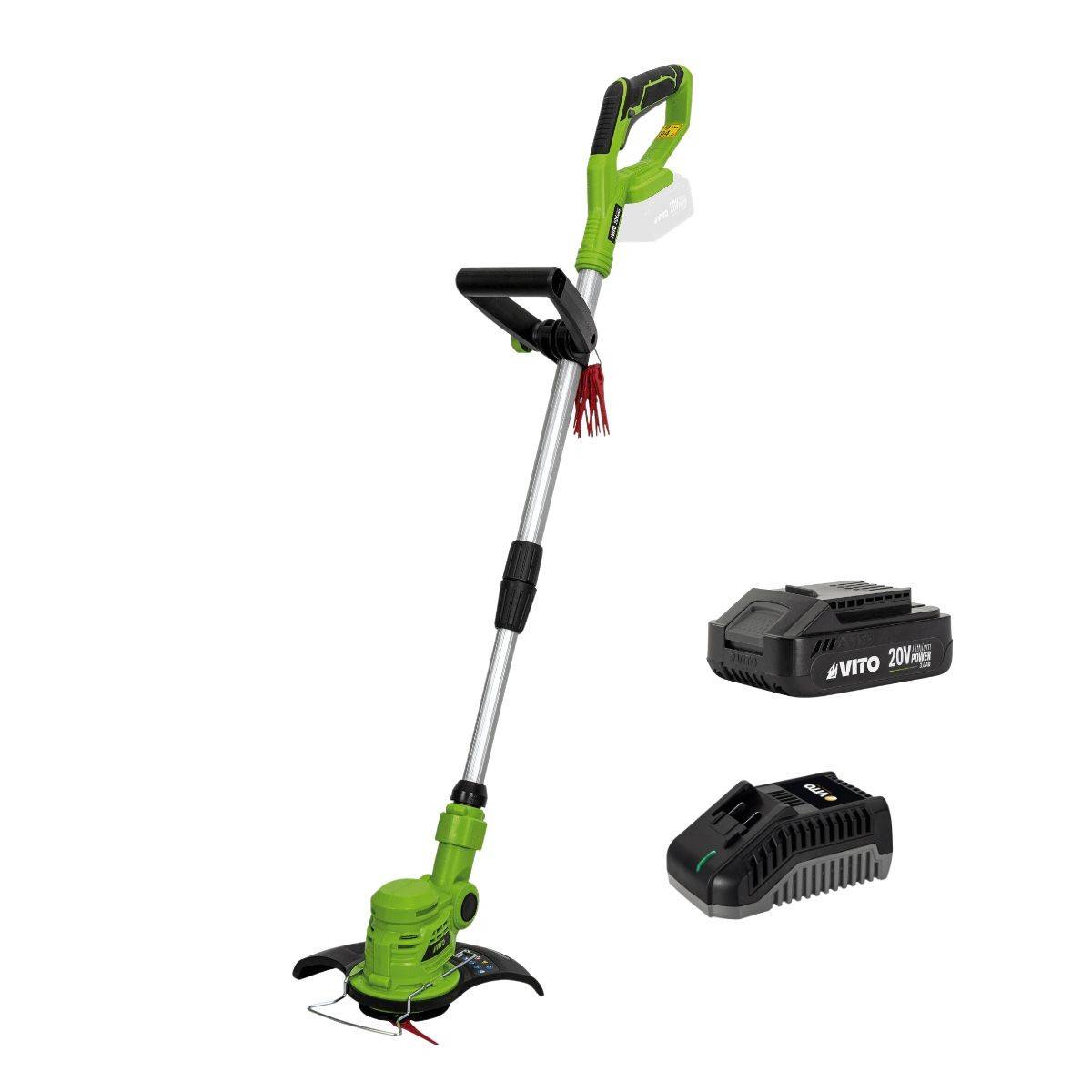 Coupe Bordure sans fil avec Batterie 20V 3.0AH + Chargeur + Jeu de 20 lames coupantes Mat télescopique VITO