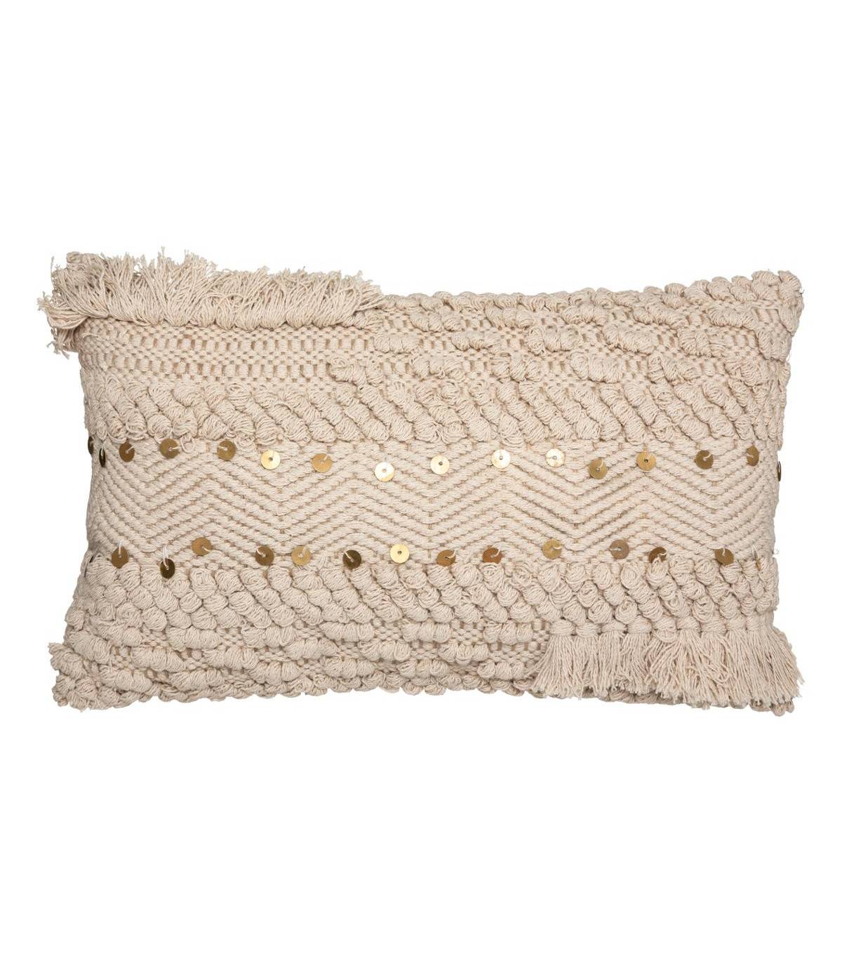Coussin déhoussable en Coton et Jute motif en relief avec sequins 30 x 50 cm - Image 1