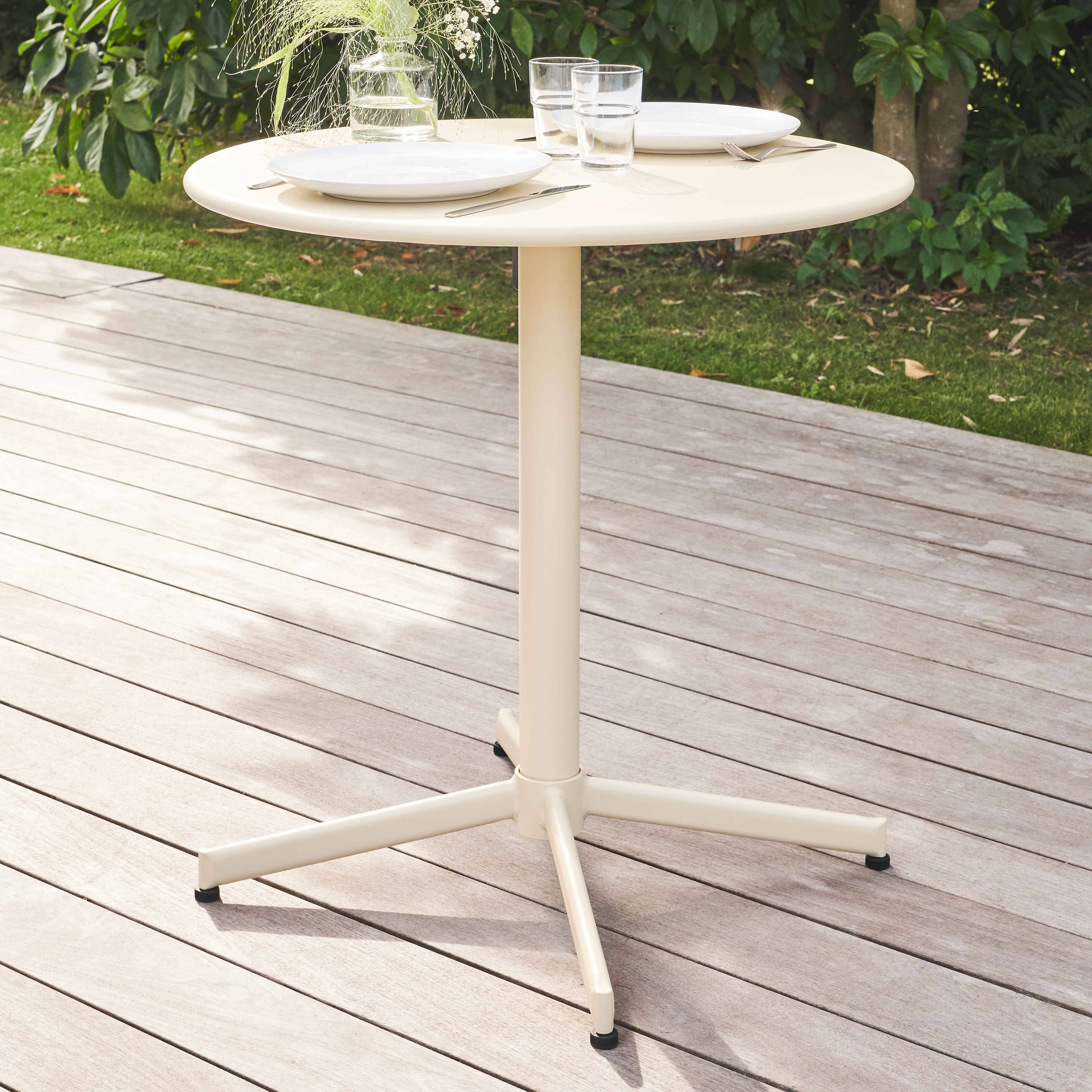 Oviala - Ensemble table de jardin ronde et 4 chaises en métal ivoire Palavas - Oviala - Image 3