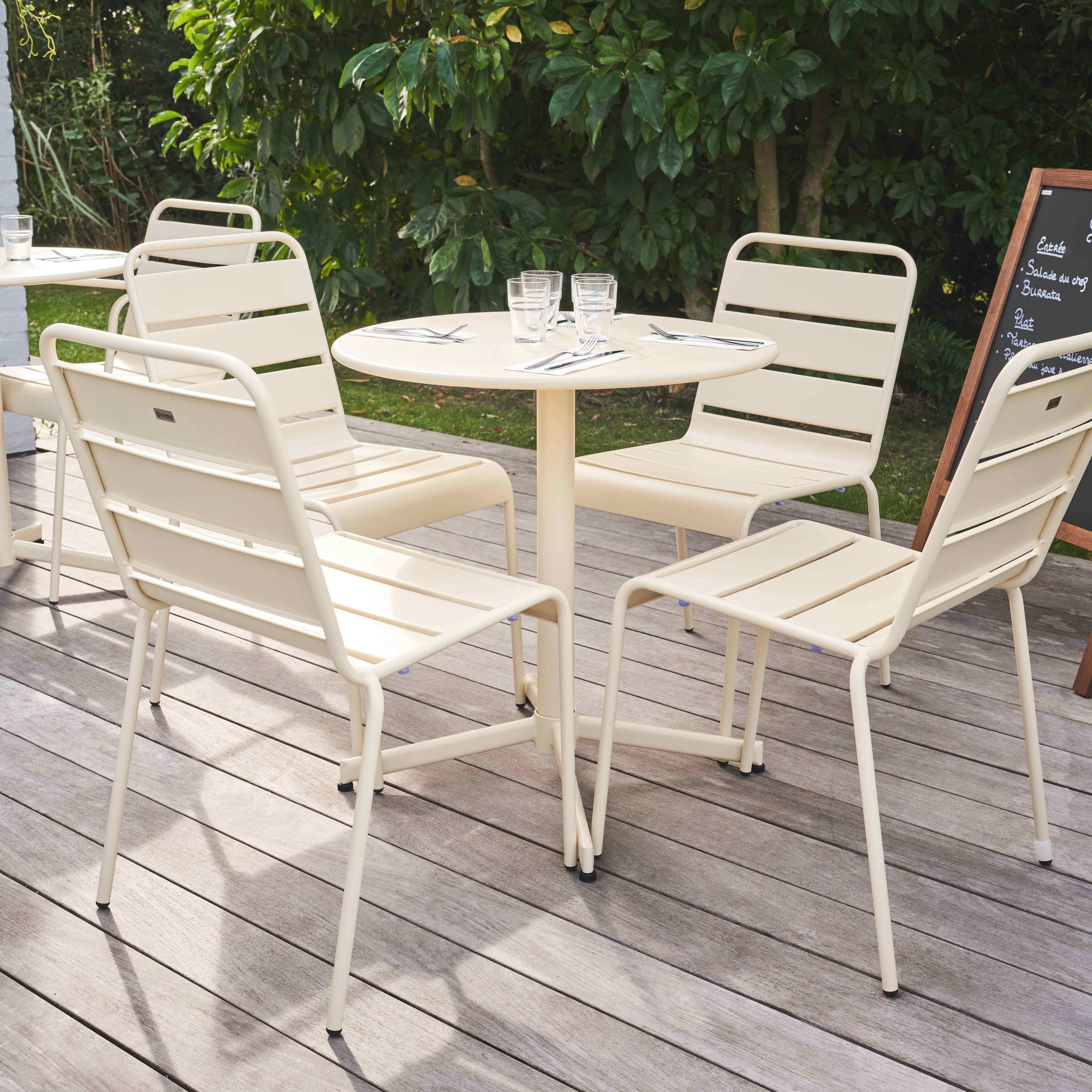 Oviala - Ensemble table de jardin ronde et 4 chaises en métal ivoire Palavas - Oviala - Image 2