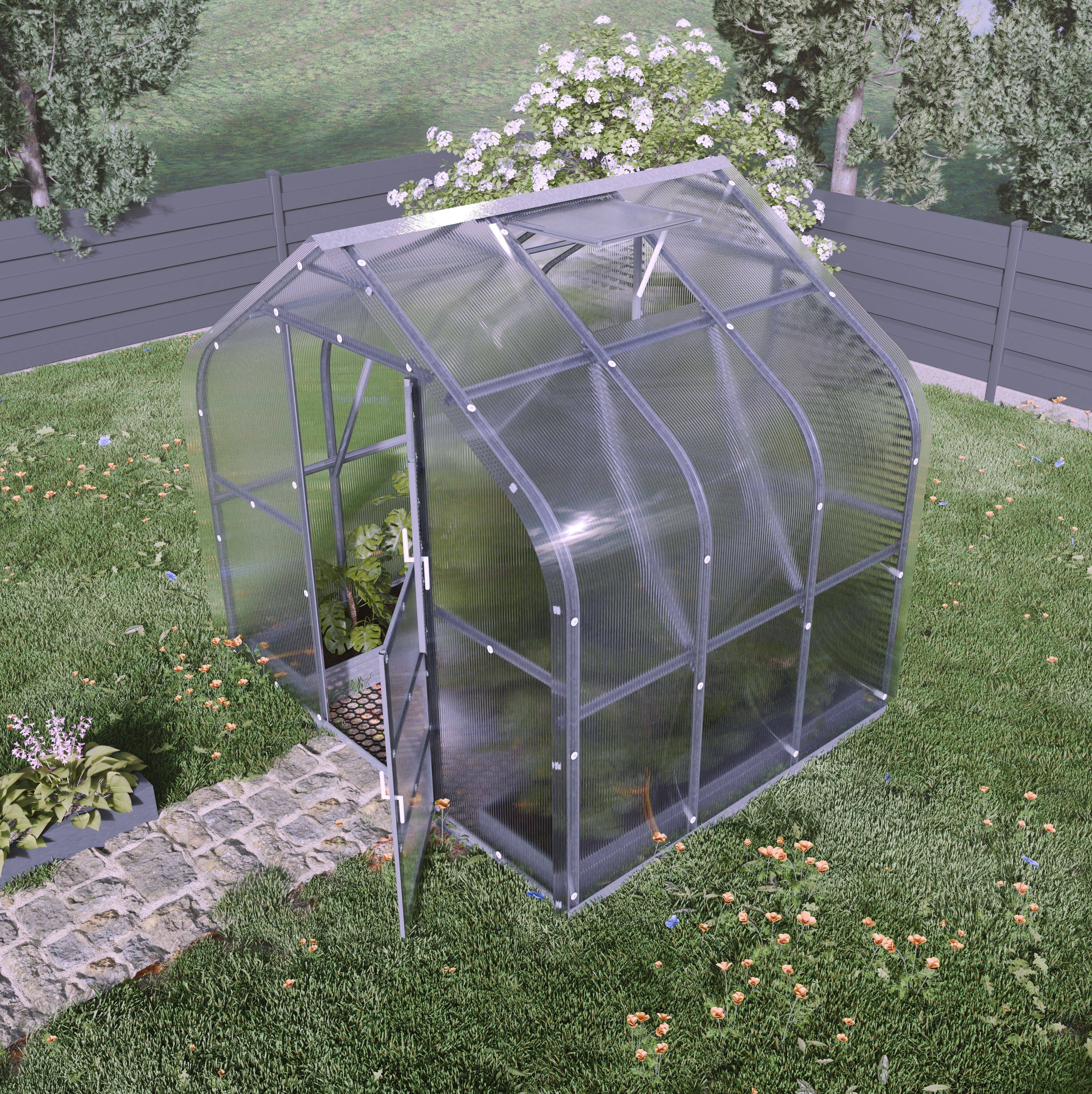 KLASIKA GREENHOUSES - Serre KLASIKA Standard 5m2, 2,5m x 2m, 4 mm avec revêtement en polycarbonate (Avec 1 toit ouvrant automatique) - Image 1