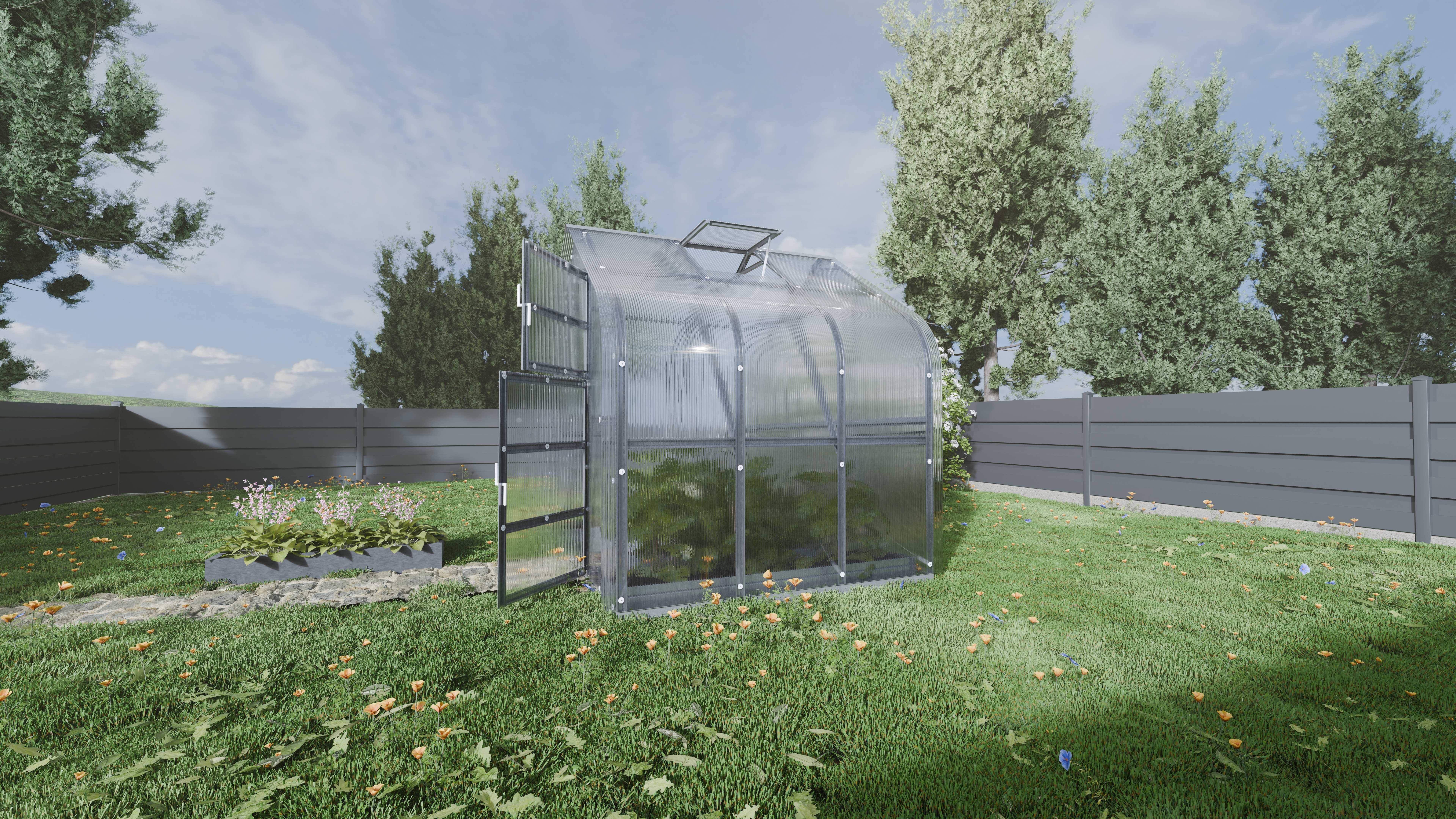 Serre KLASIKA Standard 5m2, 2,5m x 2m, 4 mm avec revêtement en polycarbonate (Avec 1 toit ouvrant automatique) - Image 2