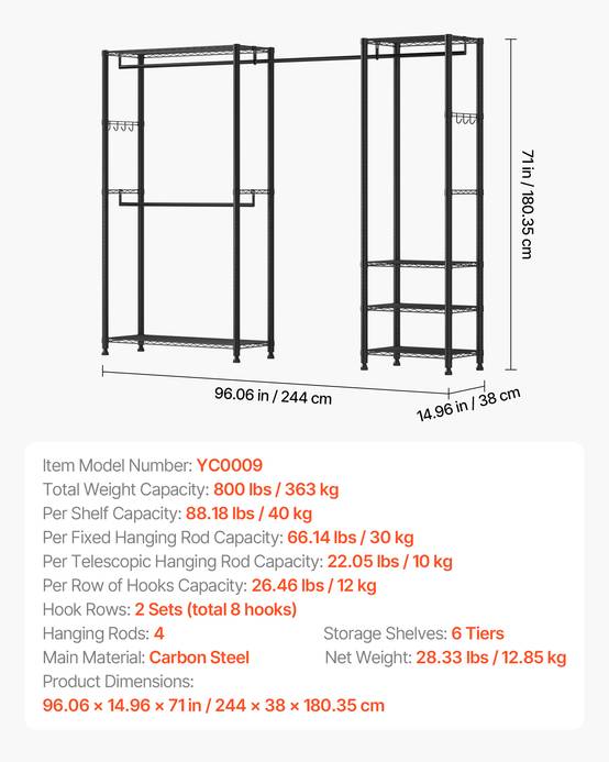 VEVOR Portant à Vêtements Porte-manteau en Acier au Carbone pour Chambre Magasin - Image 3