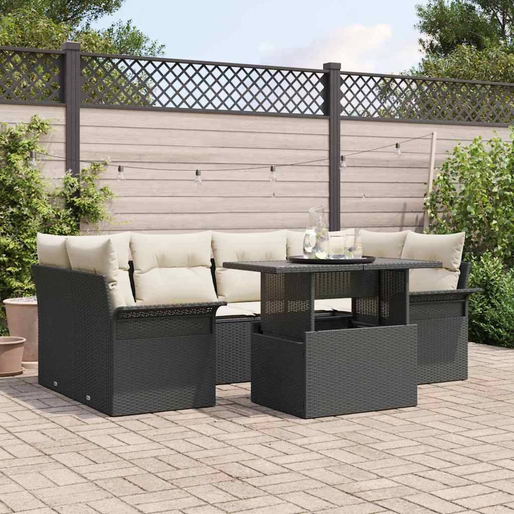 ComfortXL - Salon de jardin d'angle 7 pcs polyrotin noir 6 places table pieds réglables – ComfortXL Outdoor Living - Image 1