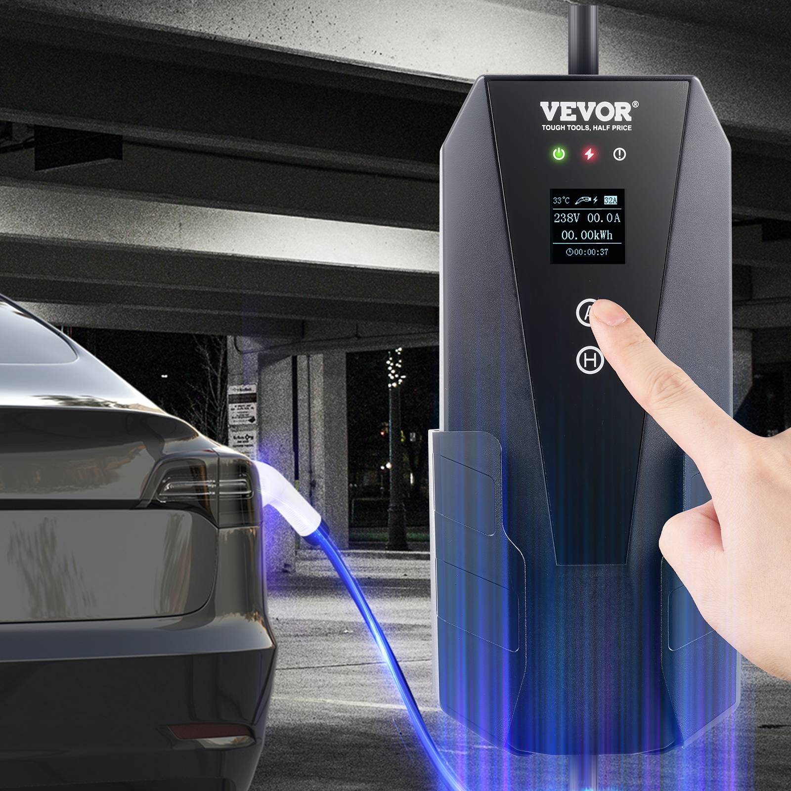 VEVOR Chargeur EV portable Type 2 16A 3,7kW, câble 8,6m, écran LCD, IP66, sac rangement. - Image 8
