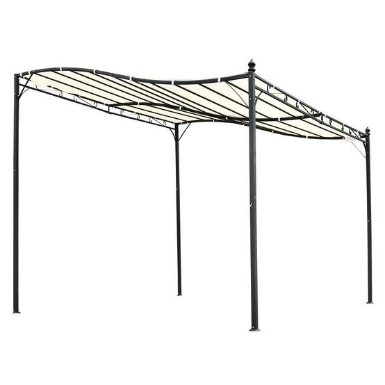 Pergola Adossée 3x3 m Acier et Polyester pour Jardin Terrasse Toit Incurvé Drainage Intégré Crème - ComfortXL Outdoor Living - Image 2