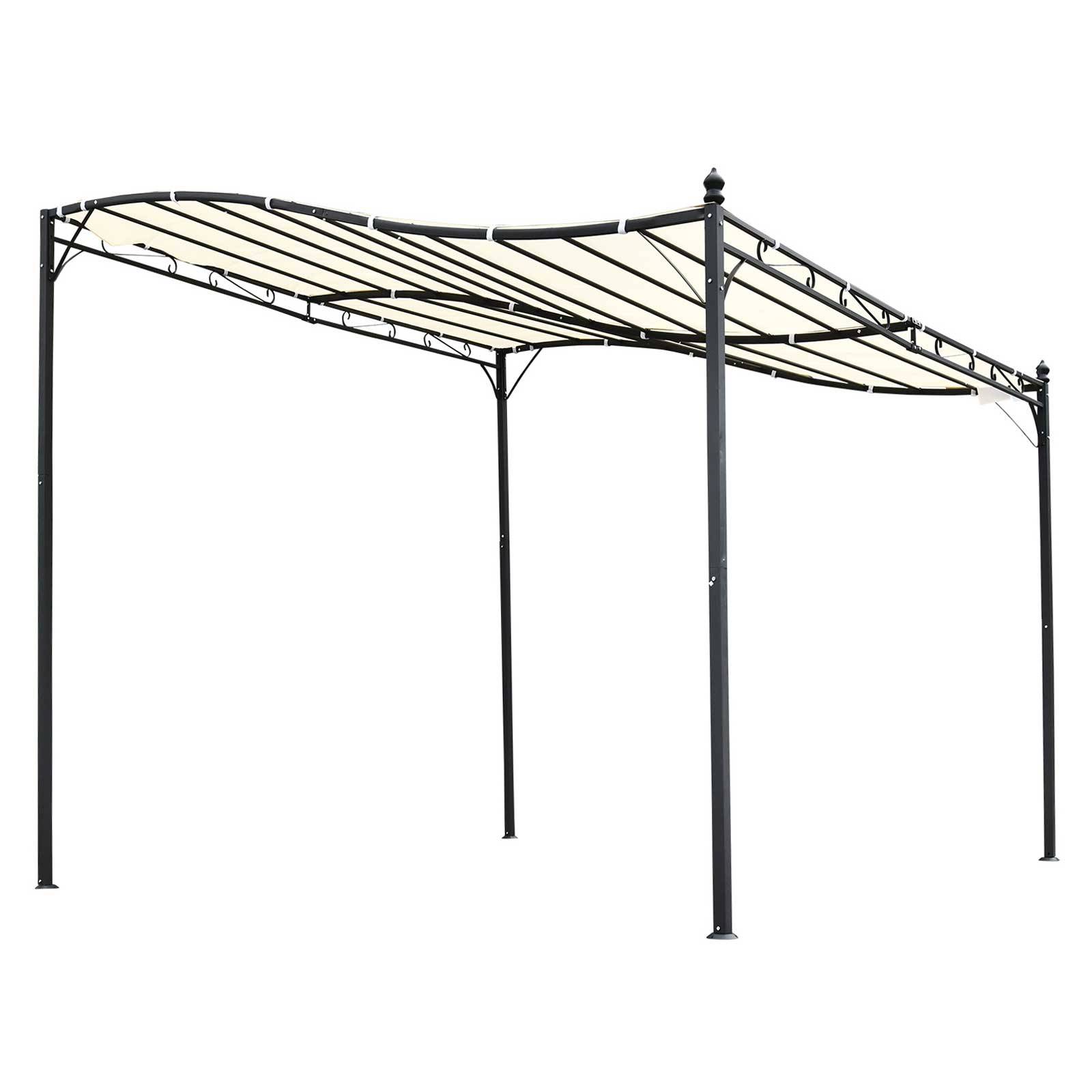Pergola Adossée 3x3 m Acier et Polyester pour Jardin Terrasse Toit Incurvé Drainage Intégré Crème - ComfortXL Outdoor Living - Image 2