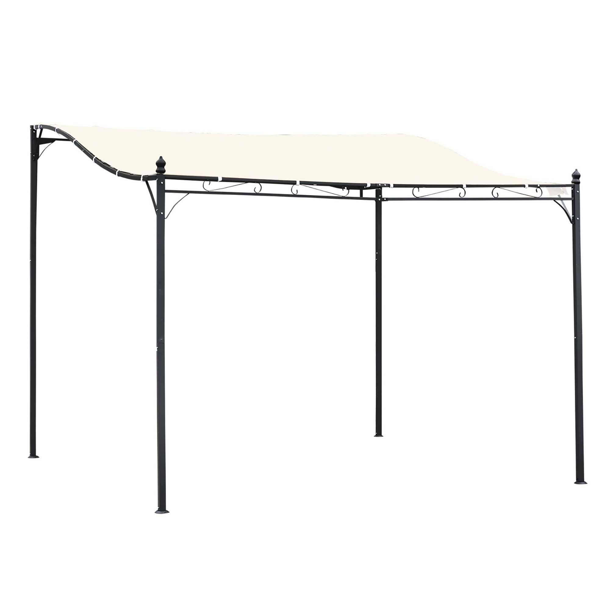 Pergola Adossée 3x3 m Acier et Polyester pour Jardin Terrasse Toit Incurvé Drainage Intégré Crème - ComfortXL Outdoor Living