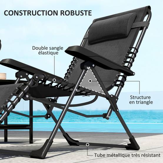 Lot de 2 Chaises Longues Métal Jardin Pliables Inclinables 90x65cm Noir - ComfortXL Outdoor Living - Image 9