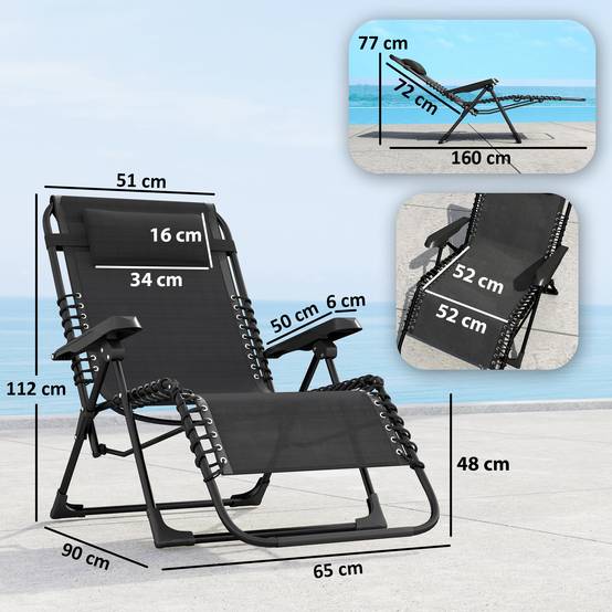 Lot de 2 Chaises Longues Métal Jardin Pliables Inclinables 90x65cm Noir - ComfortXL Outdoor Living - Image 5