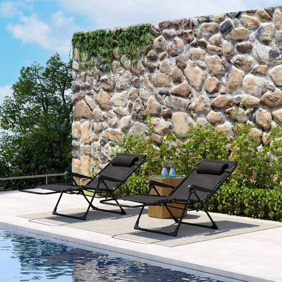 Lot de 2 Chaises Longues Métal Jardin Pliables Inclinables 90x65cm Noir - ComfortXL Outdoor Living - Image 4